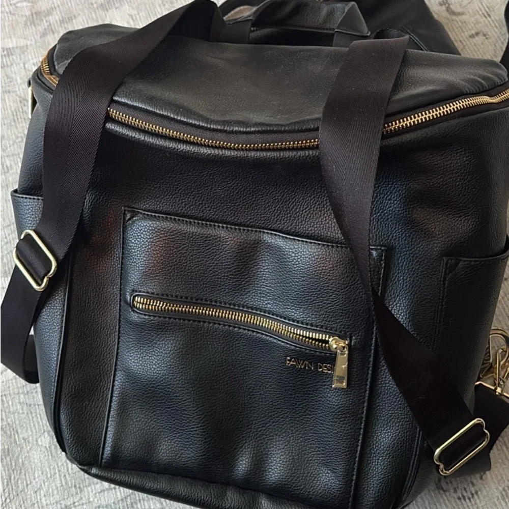 Fawn Design Black Leather Backpack with Gold Hardware